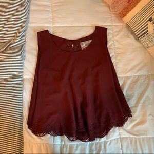 Maroon Gameday Scallop Hem Cross Back Tank